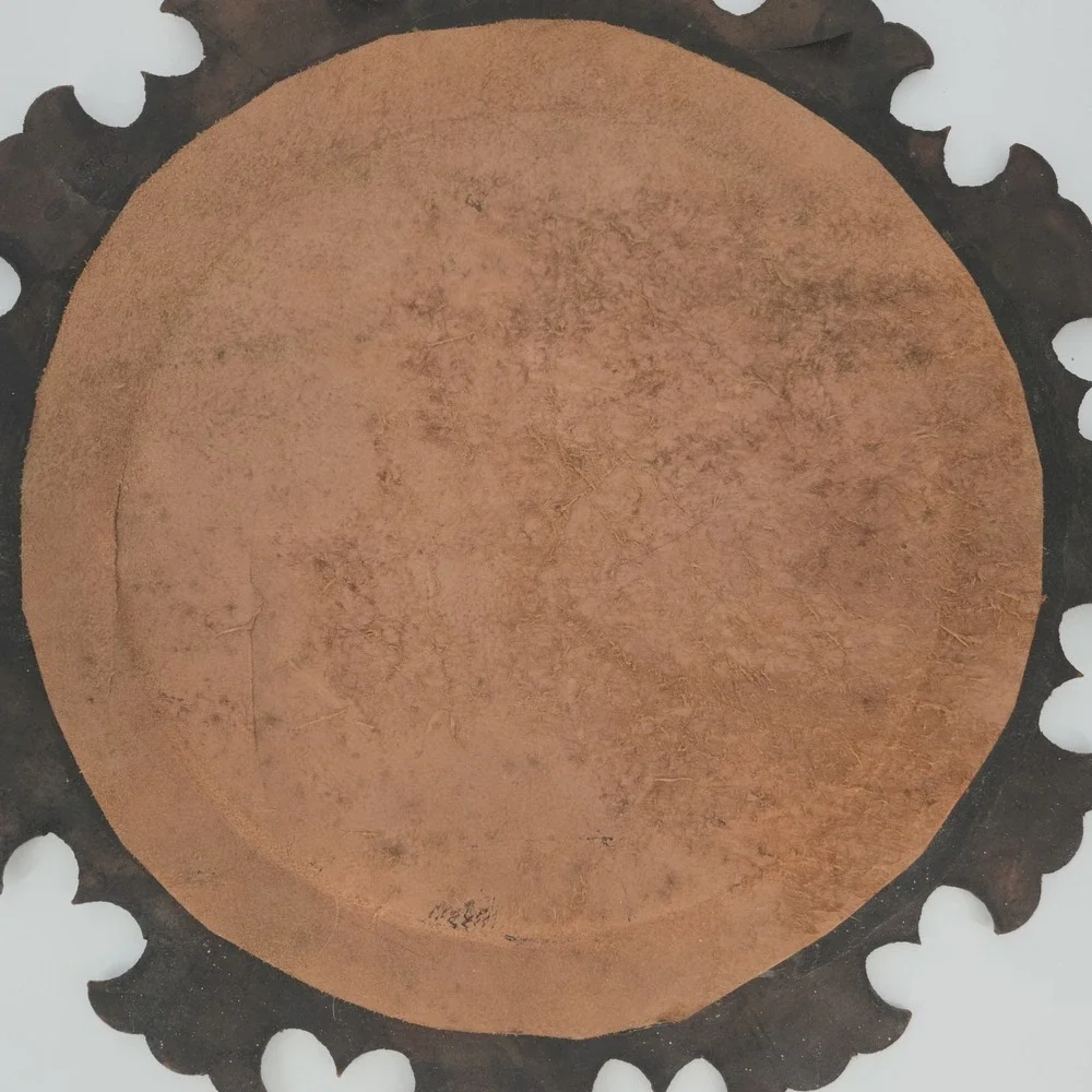 Tooled Leather Round Wall Mirror Floral Boho Moroccan Folk Art Decor Vintage
